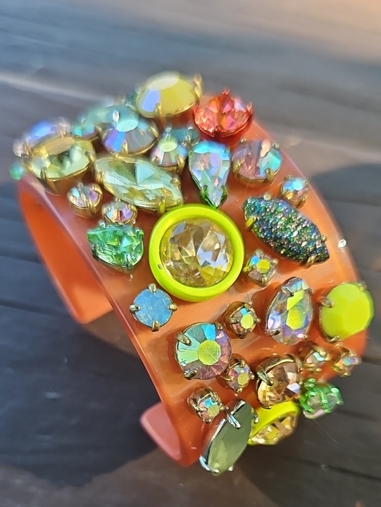 J. Crew Jewelry - J.  Crew Vibrant Orange Jeweled Statement Cuff Bracelet